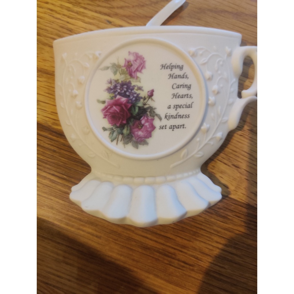 Hearts & Flowers Heritage Collection Teacup Sachet Ornament Vintage 2002 White